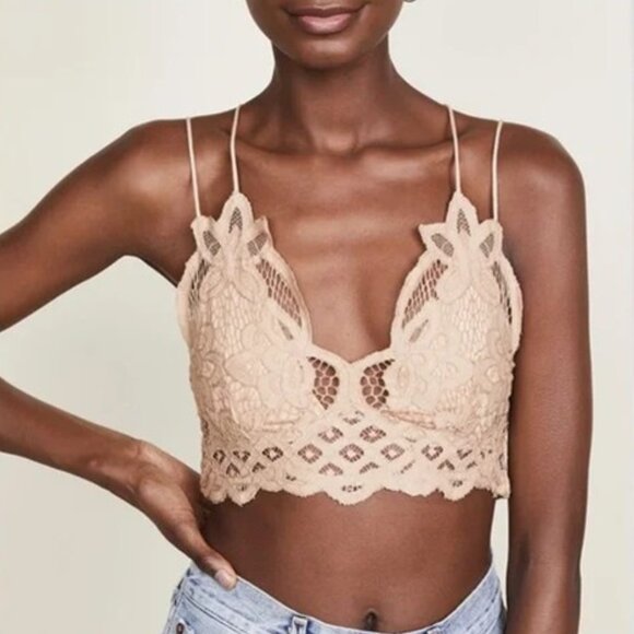 NWT Free People Adella Bralette Nude Crochet Lace Longline Bra Sz XL Balletcore - Picture 1 of 8